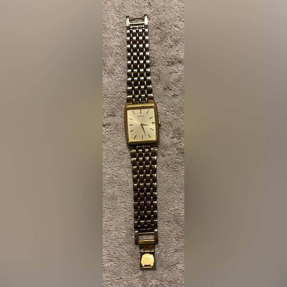 Vintage Seiko Tank Stainless Steel Watch 7N39-5A39 Day All Gold Bracelet Men